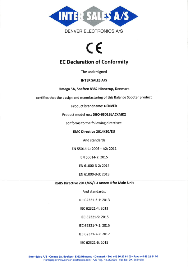 Denver DBO-6501 MK2 Maschinenrichtlinie